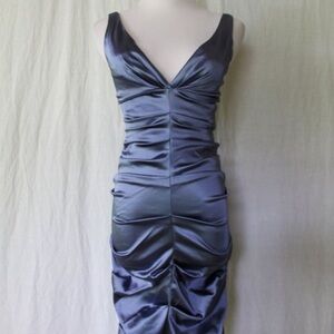 ✨Nicole Miller Studio Blue Satin Ruched Midi Cocktail Dress NWT